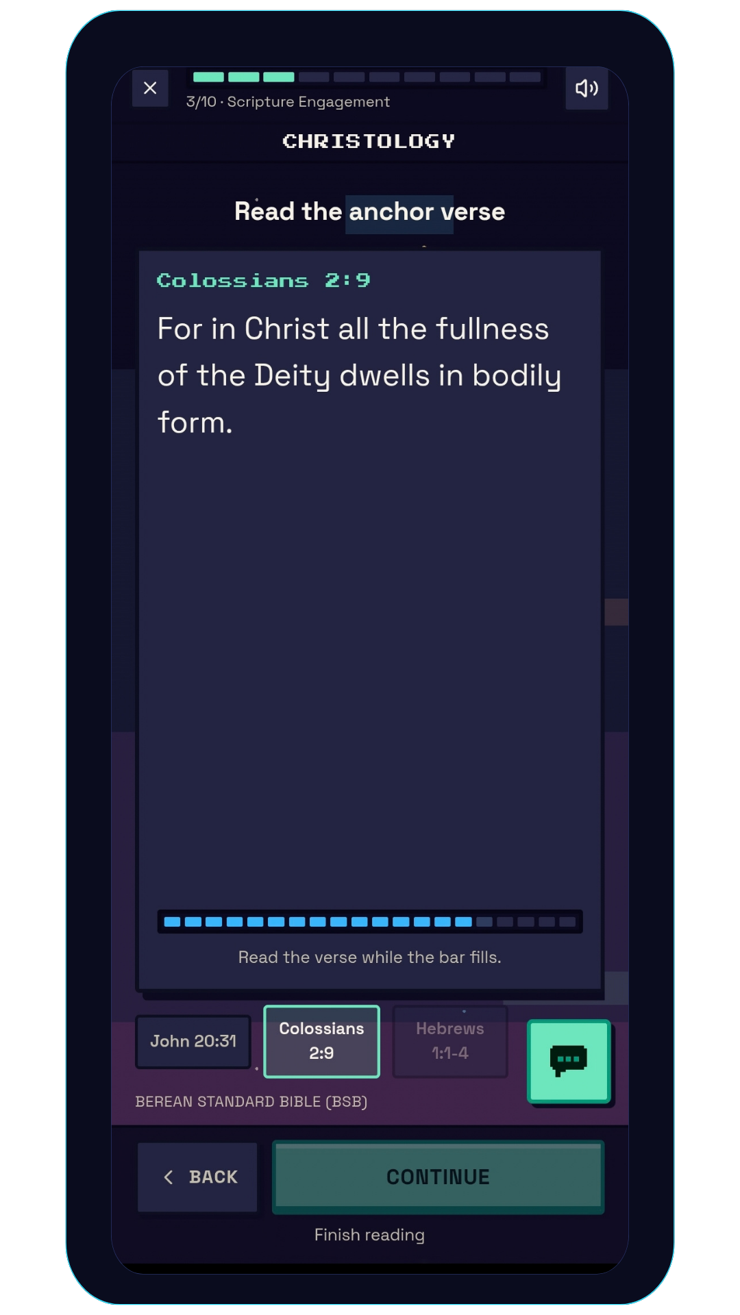 A Scripture engagement lesson displaying Colossians 2:9.